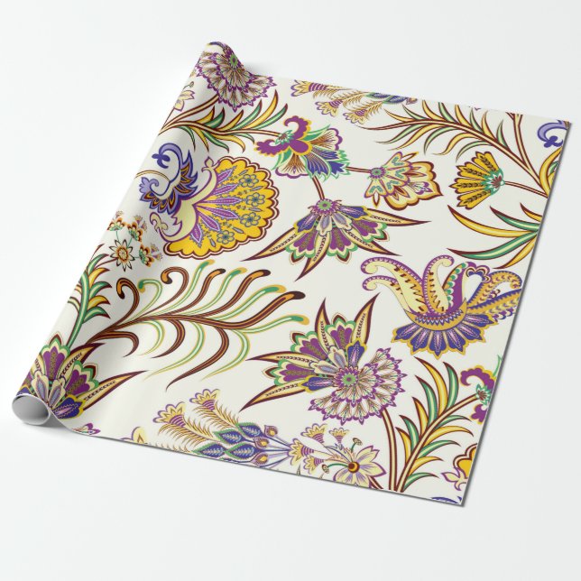 Papier Cadeau Motif sans couture avec floral cachemire (Déroulé)
