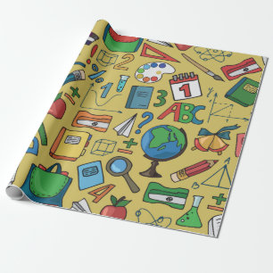 Papier Cadeau Motif sans couture avec fournitures scolaires sur 