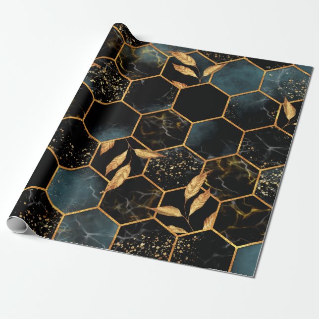 Papier Cadeau Motif sans couture avec hexagone en marbre et le d (Déroulé)