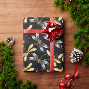 Papier Cadeau Motif sans couture avec libellules d'or