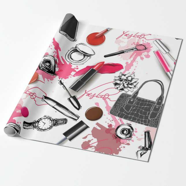 Papier Cadeau Motif sans couture avec maquillage peint (Déroulé)