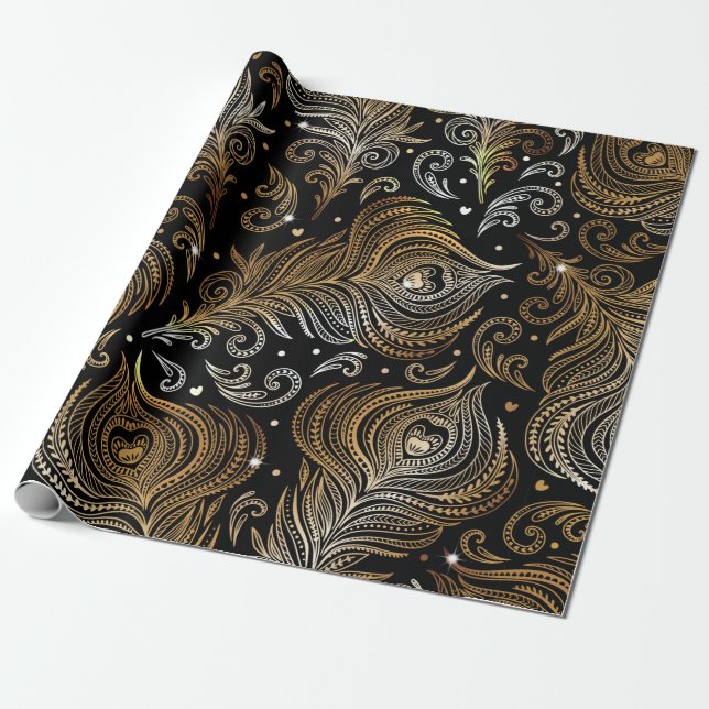 Papier Cadeau Motif sans couture avec plumes de paon. D libre (Déroulé)