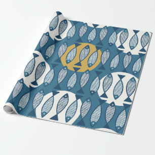 Papier Cadeau Motif sans couture avec poisson bleu inspiré de sc
