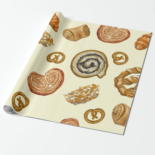 Papier Cadeau Motif sans couture avec produit de boulangerie (Déroulé)