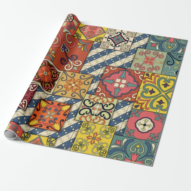 Papier Cadeau Motif sans couture avec tuiles portugaises en tala (Déroulé)