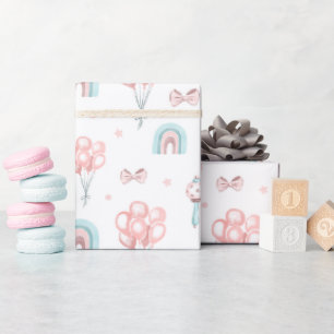 Papier Cadeau Motif sans couture Baby Shower Rose et Bleu Pastel