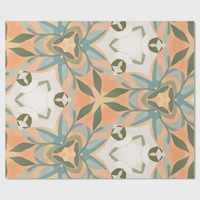 Papier Cadeau Motif sans couture botanique bleu pêche (Plat)