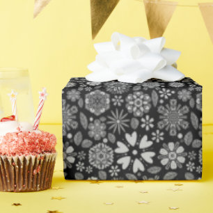 Papier Cadeau Motif sans couture d'art floral rétro noir et gris
