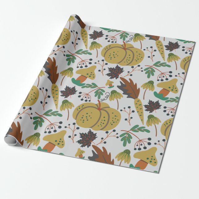 Papier Cadeau Motif sans couture de citrouilles tropicaux et car (Déroulé)