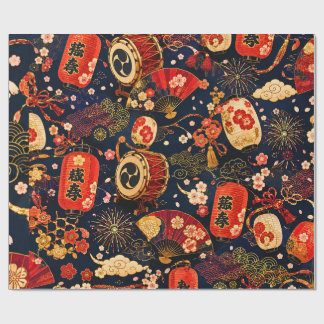 Papier Cadeau Motif sans couture de festival japonais avec lante
