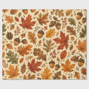 Papier Cadeau Motif sans couture de Gland d'Automne et Feuilles 