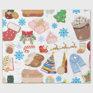 Papier Cadeau Motif sans couture de Noël cosy – Chat de vacances