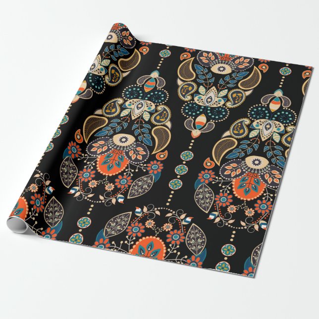 Papier Cadeau Motif sans couture de Paisley. Arrière-plan sombre (Déroulé)