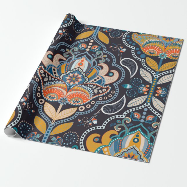 Papier Cadeau Motif sans couture de Paisley. Arrière-plan sombre (Déroulé)