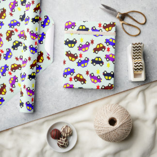 Papier Cadeau Motif sans couture de voiture pixelisée pour anniv