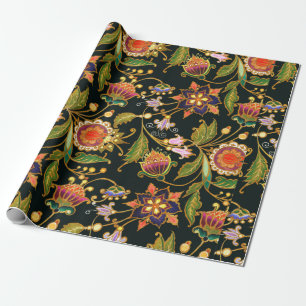 Papier Cadeau motif sans couture décorative. Fleurs boucles feu