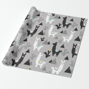 Papier Cadeau Motif sans couture des cactus de lama et des monta