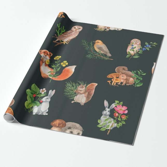 Papier Cadeau Motif sans couture dessiné à la main avec aquarell (Déroulé)