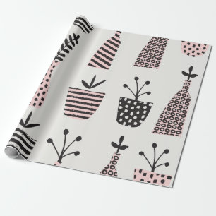 Papier Cadeau Motif sans couture dessiné à la main avec plantes 