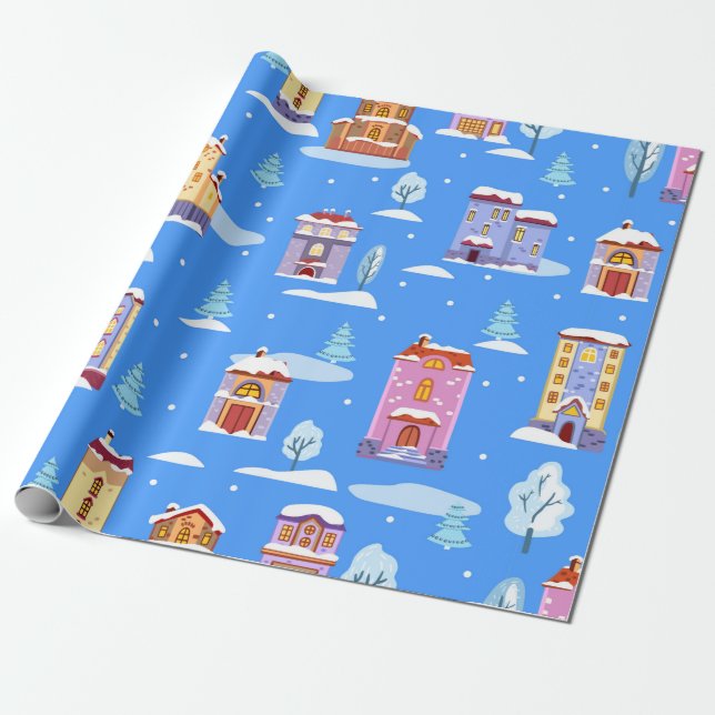 Papier Cadeau Motif sans couture d'hiver dessiné à la main avec  (Déroulé)