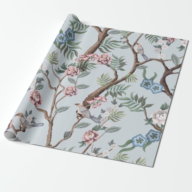 Papier Cadeau Motif sans couture en style chinoiserie avec pivoi (Déroulé)