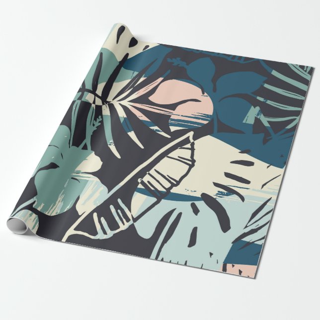 Papier Cadeau Motif sans couture exotique avec plantes tropicaux (Déroulé)