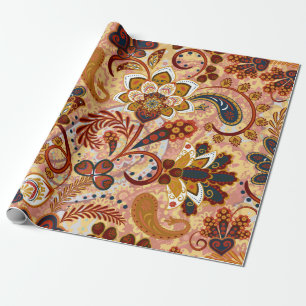 Papier Cadeau Motif sans couture Paisley avec des fleurs dans l'