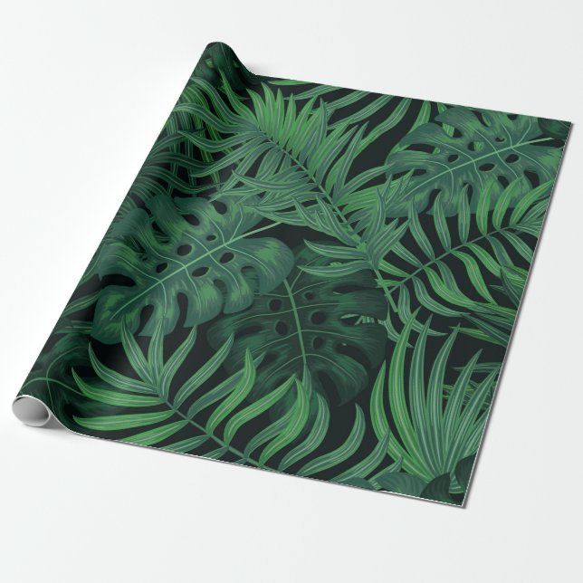 Papier Cadeau Motif sans couture vert nuit tropicale (Déroulé)