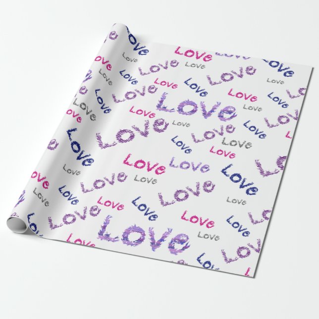 Papier Cadeau Motif sans fin multicolore lettre amour (Déroulé)