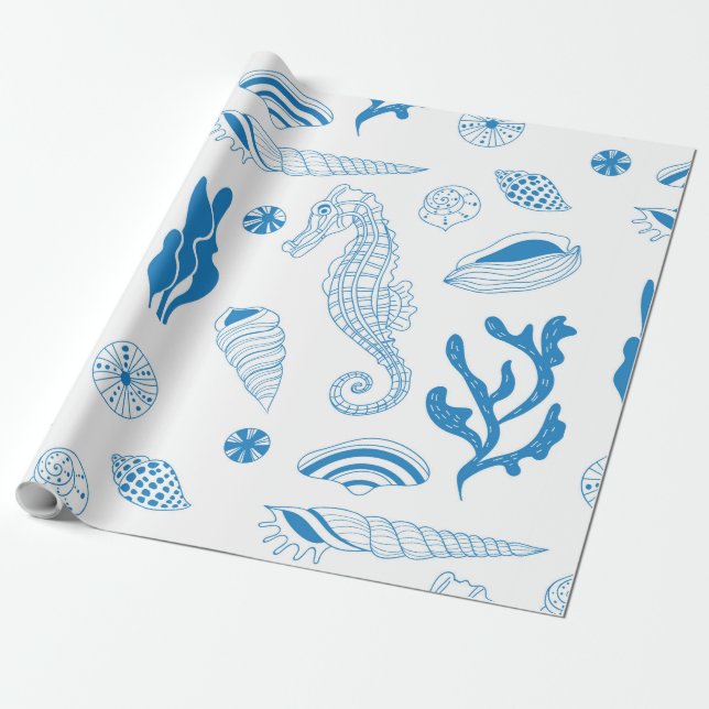 Papier Cadeau Motif sans joint avec coquillages (Déroulé)