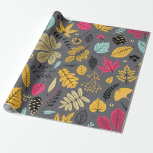 Papier Cadeau Motif sans soudure à l'automne avec feuille, feuil