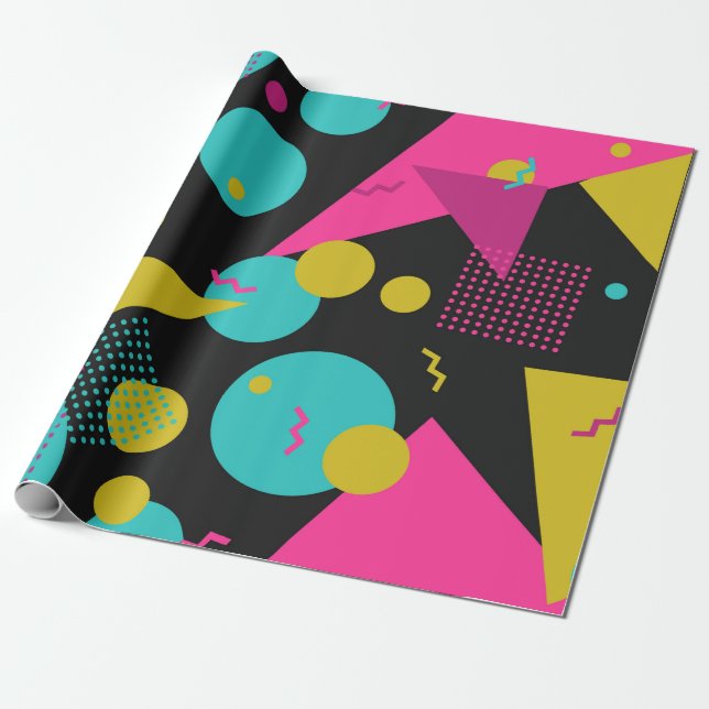 Papier Cadeau motif sans soudure géométrique des années 80 avec  (Déroulé)
