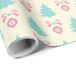 Papier Cadeau Motif Sapin de Noël, Ruban et Boule de Noël Couleu