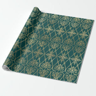 Papier Cadeau Motif sarcelle et or vintage