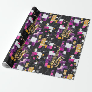 Papier Cadeau Motif saxophone coloré moderne