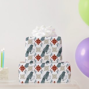 Papier Cadeau Motif scandinave d'oiseaux et de kaléidoscope