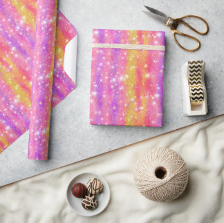Papier Cadeau Motif scintillant de paillettes rose orange violet