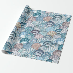 Papier Cadeau Motif Sea Shell dans les tons bleus
