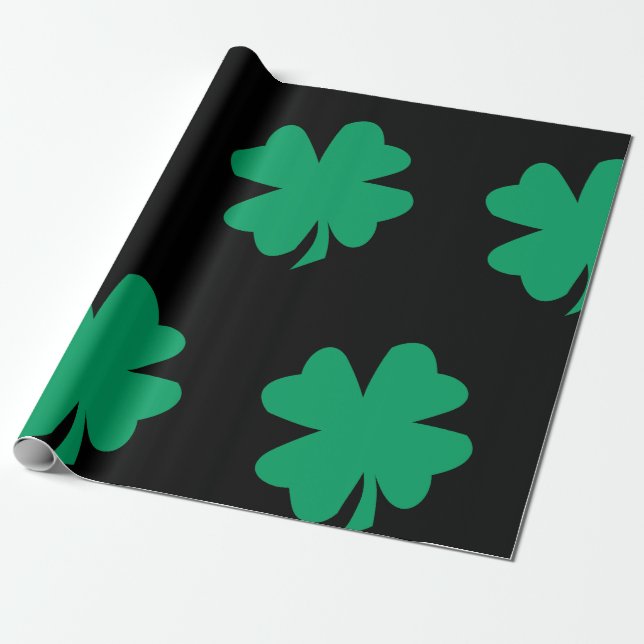 Papier Cadeau Motif shamrock Black Green St Patrick's Day 2024 (Déroulé)