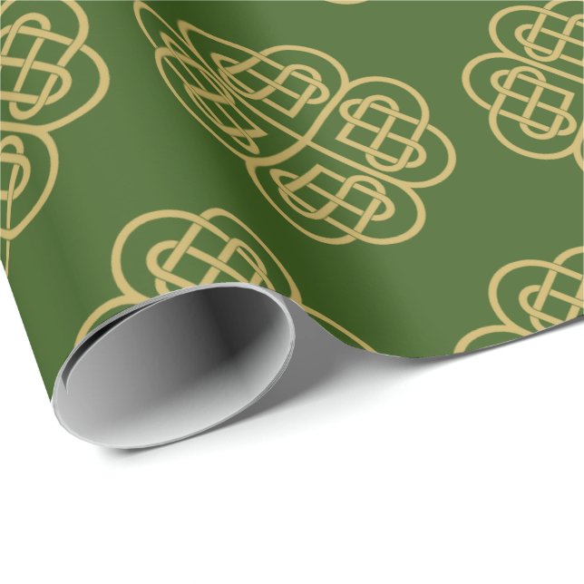 Papier Cadeau Motif Shamrock Gold Celtic (Coin rond)