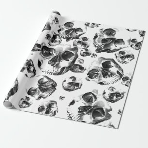 Papier Cadeau Motif squelettique d'art de crâne de crânes noirs