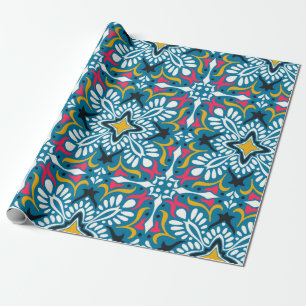 Papier Cadeau Motif Talavera. Un patchwork indien. Azulejos port