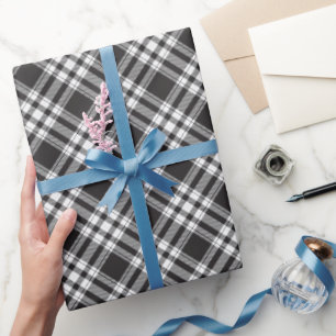 Papier Cadeau Motif Tartan noir et blanc