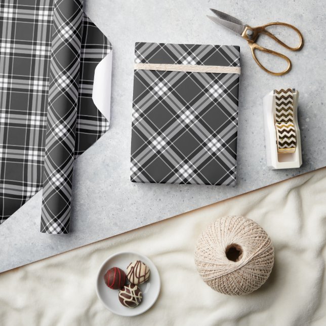 Papier Cadeau Motif Tartan noir et blanc (Artisanat)