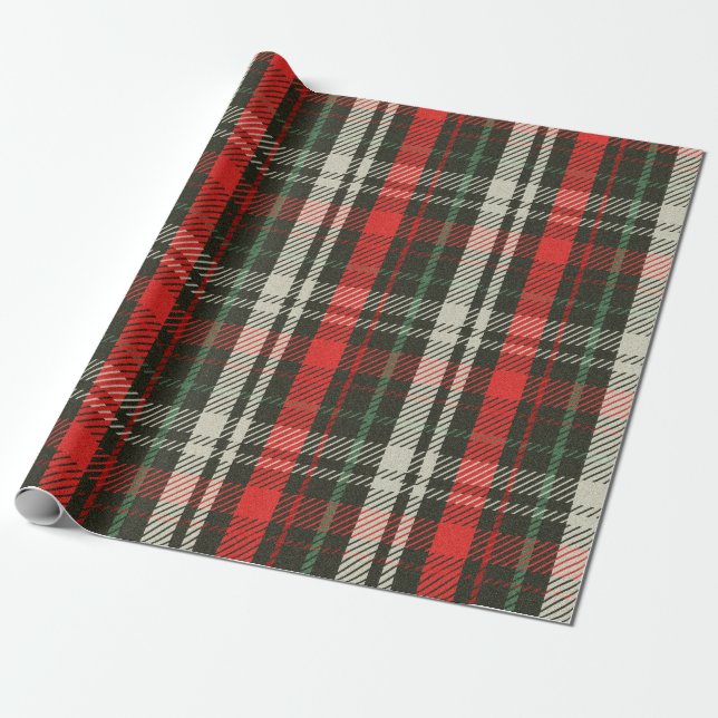 Papier Cadeau Motif Tartan Plaid Noël (Déroulé)