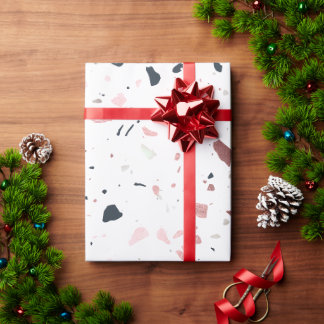 Papier Cadeau Motif Terrazzo PixDezines, Rose Gold Argent Navy