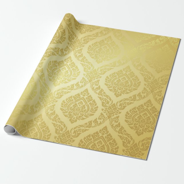 Papier Cadeau Motif thaïlandais suprême or arrière-terrain thaï, (Déroulé)