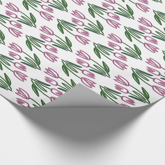 Papier Cadeau Motif tiré par la main floral avec des tulipes (Coin)