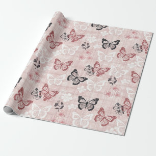 Papier Cadeau Motif toile de fond botanique papillon vintage (2)
