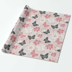 Papier Cadeau Motif toile de fond botanique papillon vintage (3)